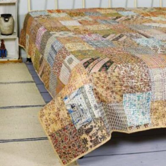 NEWHANDMADE Vintage/Kantha/Quilt,Silk Patchwork/Throw/Baby Blanket/2Throw Pillow - Picture 1 of 7